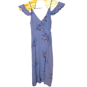 ASTR Gwyn Floral Cold Shoulder Maxi‎ Wrap Dress Blue M V-neck Spaghetti Straps